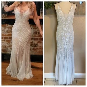 Lulu's White Beaded Lace Illusion Wedding Gown